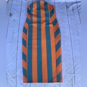 ASOS Strapless Orange and Teal Dress Size 12. Pit to pit 16”